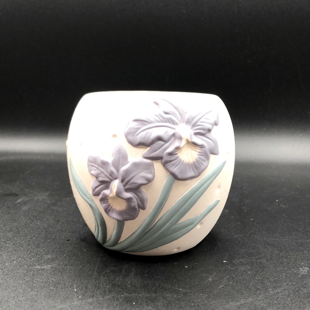 Ceramic Planter Vase with Purple Iris Accents